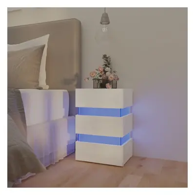 vidaXL LED Bedside Cabinet High Gloss White Engineered Wood Telephone Stand