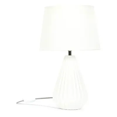 Modern White Ceramic Light Up Base Table Lamp with Fabric Shade Light