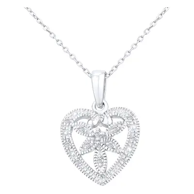 Jewelco London 9ct White Gold Round 5pts Diamond Heart Pendant Necklace inch 46cm - PP0AXL3055W