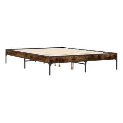 (smoked oak, x cm) vidaXL Bed Frame Home Bed Base Mattress Foundation Engineered Wood and Metal