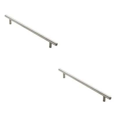 2x Round T Bar Cabinet Pull Handle x 12mm 1024mm Fixing Centres Nickel