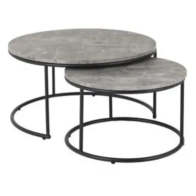 Athens Round Coffee Table Set Concrete Black Metal Legs