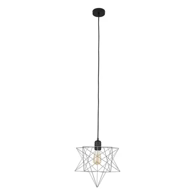 Retro Matt Black Ceiling Pendant Light Fitting with a Grey Geometric Star Shade - Complete with 