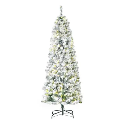 HOMCOM 6FT Prelit Snow Flocked Christmas Tree w/ Light, Xmas Decoration Green