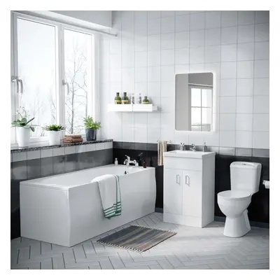 Nanuya 1700mm Bath, Close Coupled Toilet & mm Flat Pack Vanity Cabinet