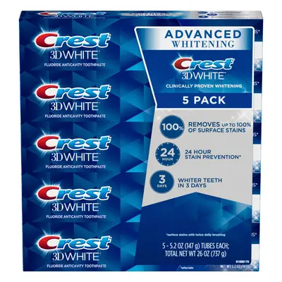 Crest 3D White Advanced Whitening Toothpaste 5.2 oz / g (5 pack)