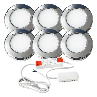 6x 2.6W LED Kitchen Cabinet Surface Spot Lights & Driver Chrome Natural White