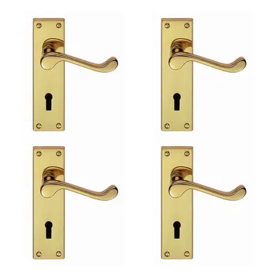 4x PAIR Victorian Scroll Handle on Lock Backplate x 43mm Polished Brass