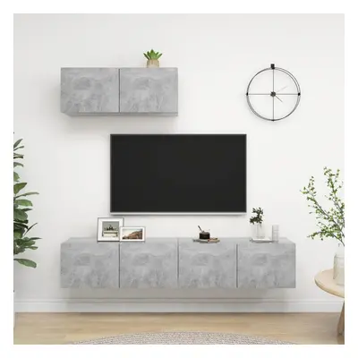 vidaXL 3x TV Cabinets Concrete Grey Chipboard Home Furniture TV Stand Cabinet