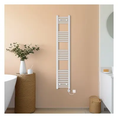 (White, 1600x300mm) NRG Prefilled Thermostatic Electric Straight Heated Towel Rail Radiator