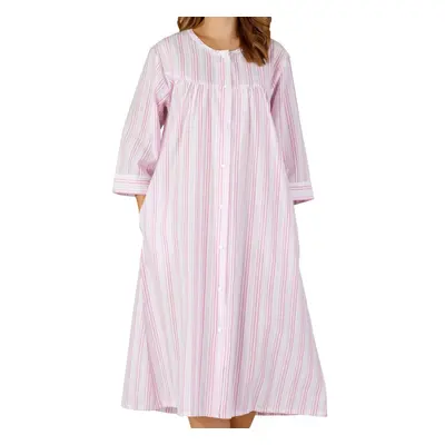 (Pink, UK 10/12) Slenderella Ladies Seersucker Stripe Easy Fasten Poppers Dressing Gown