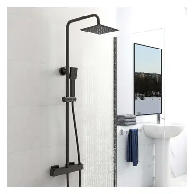 Exposed Thermostatic Shower Mixer Set Twin Head Rainfall Matte Black