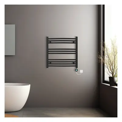 (Black, 600x600mm) Prefilled Electric Heated Towel Rail Radiator Curved Thermo Smart WiFi