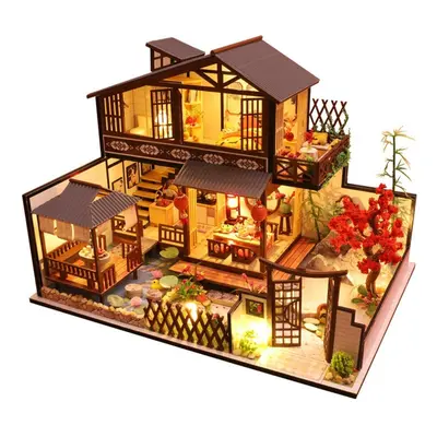 Wooden DIY Courtyard Doll House Miniature Kit Handmade Assemble Toy with LED Light Dust-proof Co