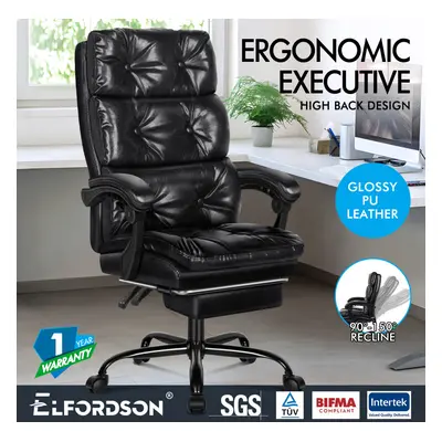 ELFORDSON Office Chair Executive Computer PU Leather Seat Work Recliner Gaming