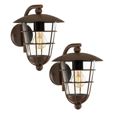 2 PACK IP44 Outdoor Wall Light Brown Fisherman Lantern 1x 60W E27 Porch Lamp