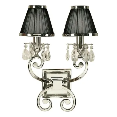 Esher Luxury Twin Curved Arm Traditional Wall Light Nickel Crystal Black Shade