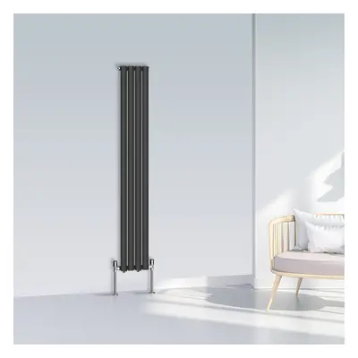 (1600x236mm Single, Black) NRG Oval Column Designer Radiator Horizontal Vertical Central Heating