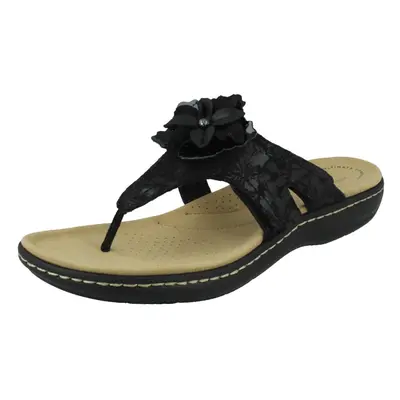 (Black, UK 6.5) Ladies Clarks Backless Toe-Post Sandals Laurieann Gema