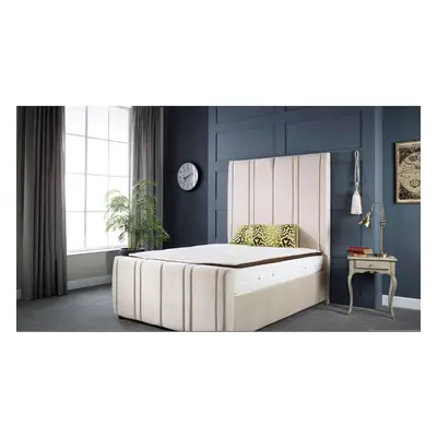 (4FT6 DOUBLE) Lucinda Luxury Cream Velvet Upholstered Bed Frame