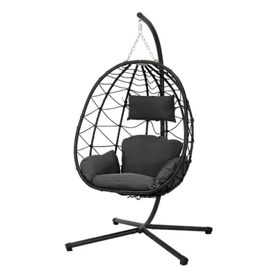 (Black) Garden Egg Shape Hanging Chair with Stand &Cushion