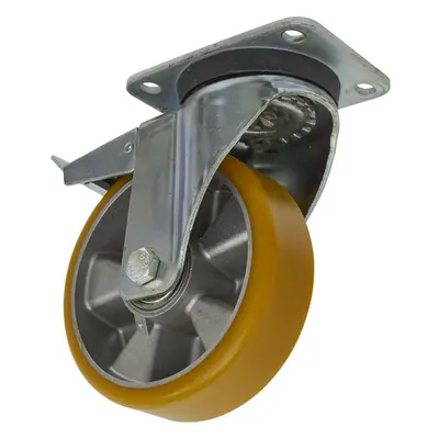 160mm Swivel Plate Castor Wheel - 50mm Tread - Aluminium & PU - Total Lock Brake