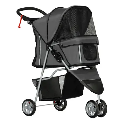 PawHut Pet Stroller Pushchair Carrier for Cat Puppy with Wheels Dark Grey