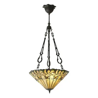 Tiffany Glass Hanging Ceiling Pendant Light Bronze Round Amber Lamp Shade i00128