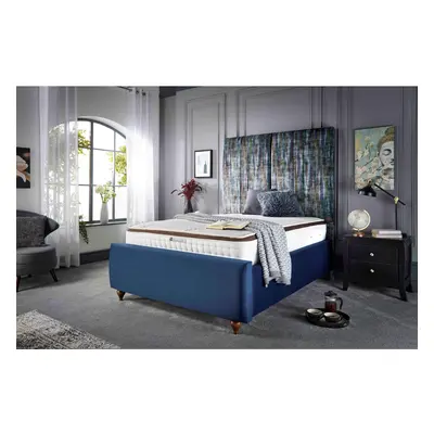 (5FT KING) Lucia Upholstered Velvet Bed Frame Soft Touch Blue Fabric