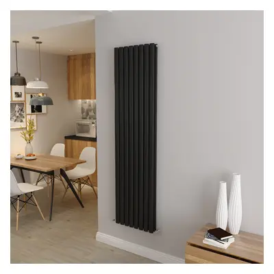 (Double 1800x472mm, Black) Designer Oval Column Radiator Central Heating