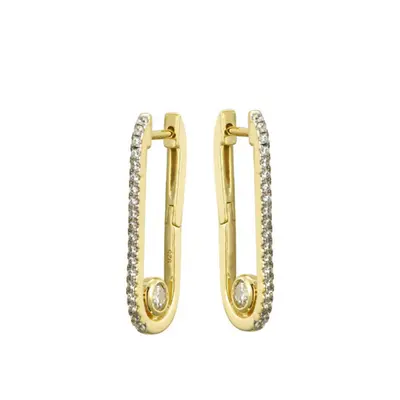 Jewelco London 14k Gold-plated Silver Round CZ Pave Paperclip Donut Solitaire Bead Drop Earrings