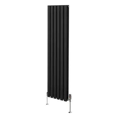 (1600mm x 360mm, Black) Oval Column Designer Radiator & TRV Valves