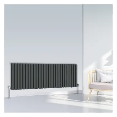 (600x1593mm Double, Anthracite) NRG Oval Column Designer Radiator Horizontal Vertical Central He