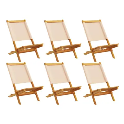 (beige, pcs) vidaXL Folding Garden Chairs pcs Chairs Cream White Fabric and Solid Wood