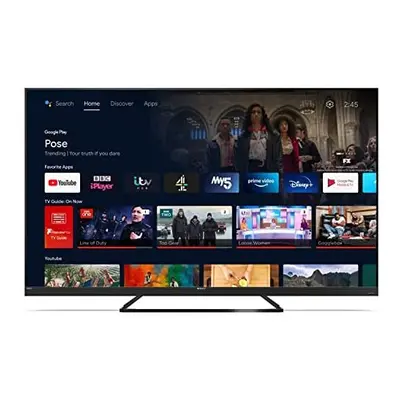 SHARP 4T-C65EQ3KM2AG 65-Inch 4K UHD Quantum Dot Frameless Android Smart TV with Freeview HD, Goo