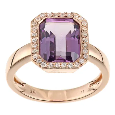 (J) Jewelco London 9ct Rose Gold Amethyst and Diamond Halo Ring