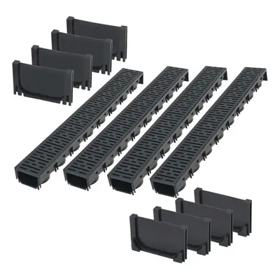 vidaXL Drainage Channels Plastic 4m with Grate Drain Liner Driveway Trench