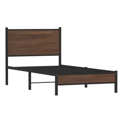 vidaXL Metal Bed Frame with Headboard Bed Base Brown Oak 90x190 cm Single