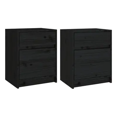 (black, 2) vidaXL 1/2x Solid Pinewood Bedside Cabinet Wooden Bedside Table Multi Colours