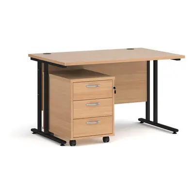 Mr Office Maestro straight desk 800mm deep with black cantilever frame and drawer pedestal bundl