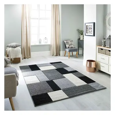 (24. 8425B Box - Grey / Black, x cm) Modern Geometric Floral Abstract Area Rugs Check Multi Colo