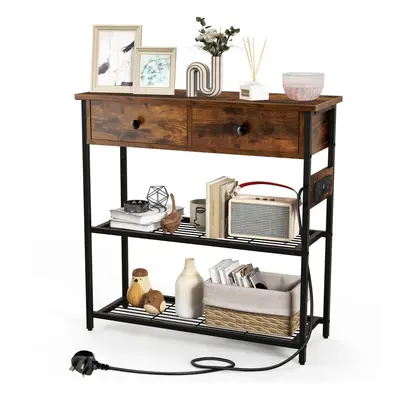 Entryway Table with Charging Station Narrow Console Table w/ Drawers