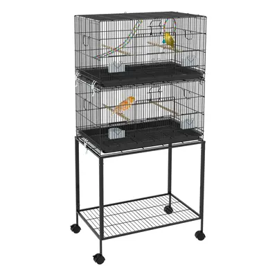 PawHut Two-Tier Bird Cage on Wheels w/ Stand, for Canaries