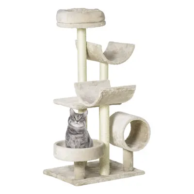 PawHut Cat Tree for Indoor Cats with Scratching Post Perch Tunnel Beige