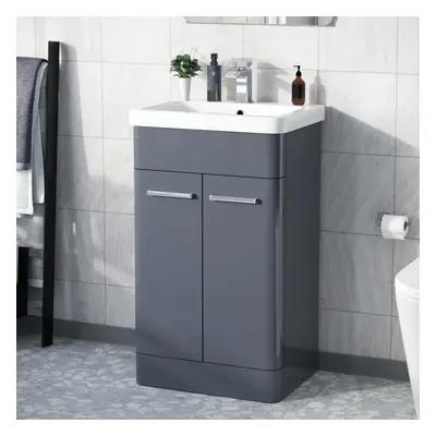 Afern 500mm Freestanding Vanity Storage Unit Cabinet and Wash Basin Steel Grey