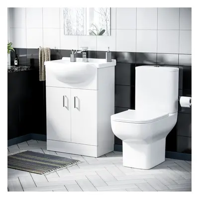 Ellen 550mm Flat Pack Vanity Basin Unit & Close Coupled Toilet White