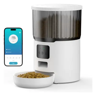 (White-4L) Litre Timed Food Dispenser with Second Voice Recorder, WiFi, APP Control, Twist Lock 