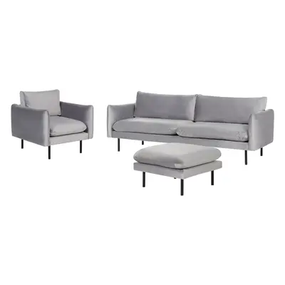 Velvet Living Room Set with Ottoman Grey VINTERBRO