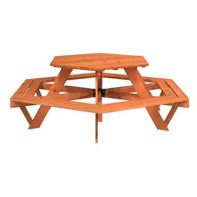 (dark brown) vidaXL Picnic Table for Kids with Umbrella Play Table Hexagon Solid Wood Fir