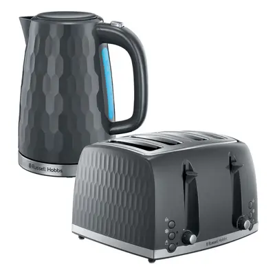 Russell Hobbs Honeycomb Slice Toaster & Kettle Set, Grey